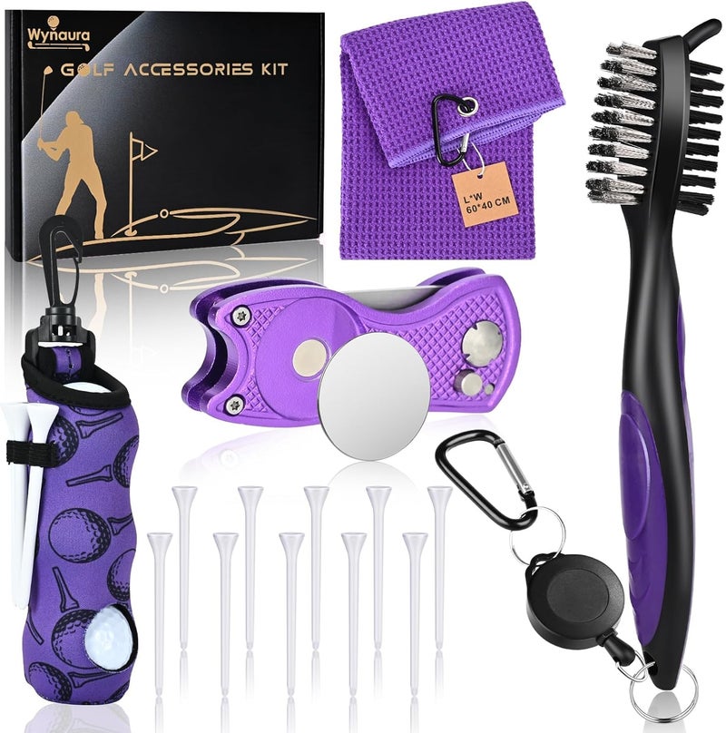 Wynaura 15PCS Golf Accessories Kit - Include Golf Club Cleaner Brush with Groove Cleaner Tool, Golf Ball Bag, Divot Tool with Magnetic Ball Marker, Towel, Golf Tees, Golf Gift for Men/Women - Image 1